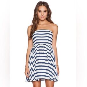 BB Dakota Strapless Navy White Striped Fit & Flare Dress Size 4